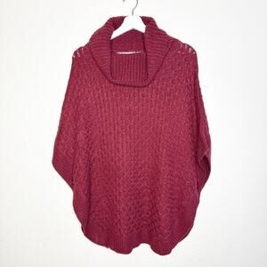 Moon Burgundy Cowl Neck Button Side Poncho S